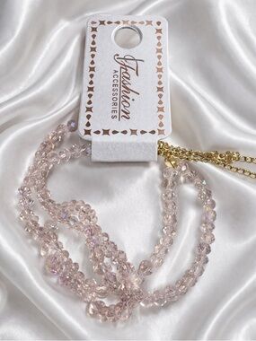 Delicate Pink Crystal Beaded Bracelet with Gold Chain